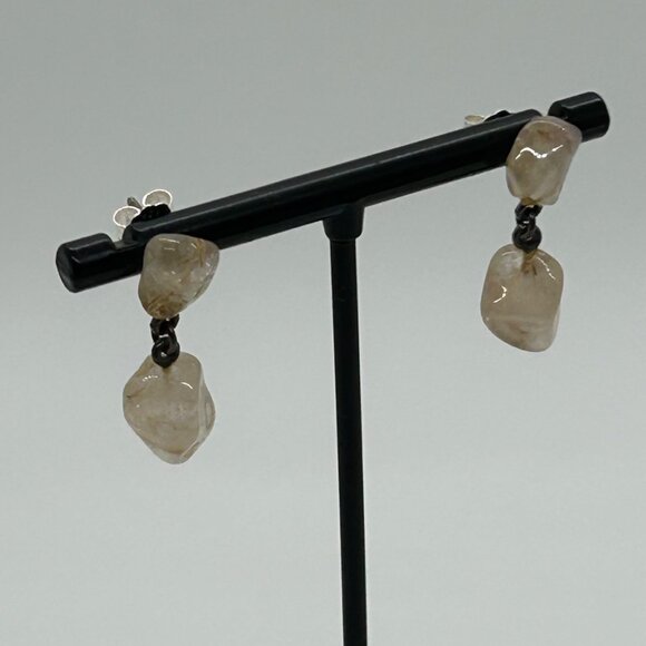 Vintage Sterling Silver Dangle Earrings With Natural Quartz Gemstones - Picture 9 of 12
